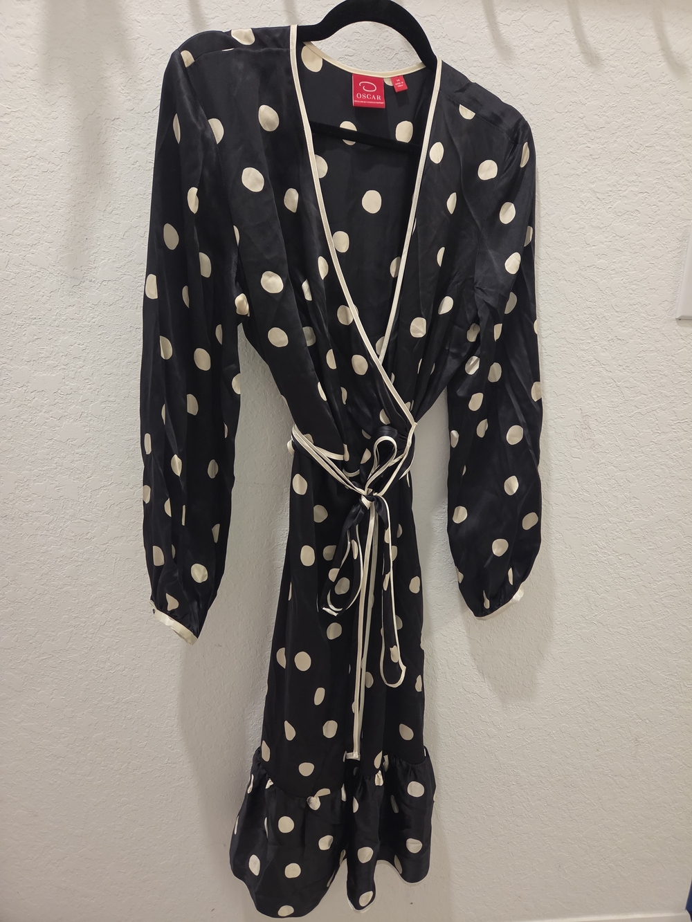 Oscar de la Renta Silk Polka Dot Wrap Dress Size 14